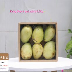 Trong hình là hộp K4 đang đựng 6 quả xoài nặng 3.2kg - Carton paper fruit basket with 3.2kg mango.